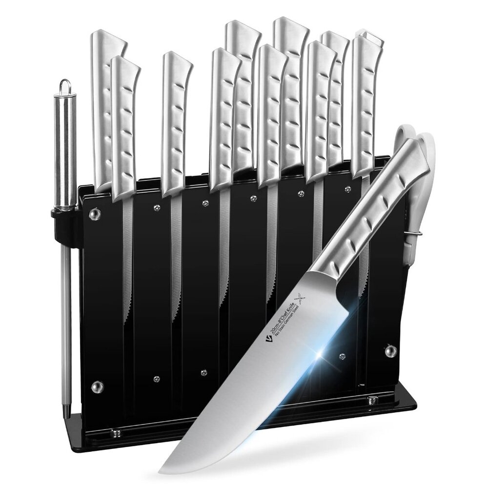 Kitchen Knife Set with Acrylic Stand 15 PCS Sharp Stainless Steel Knife - NEW